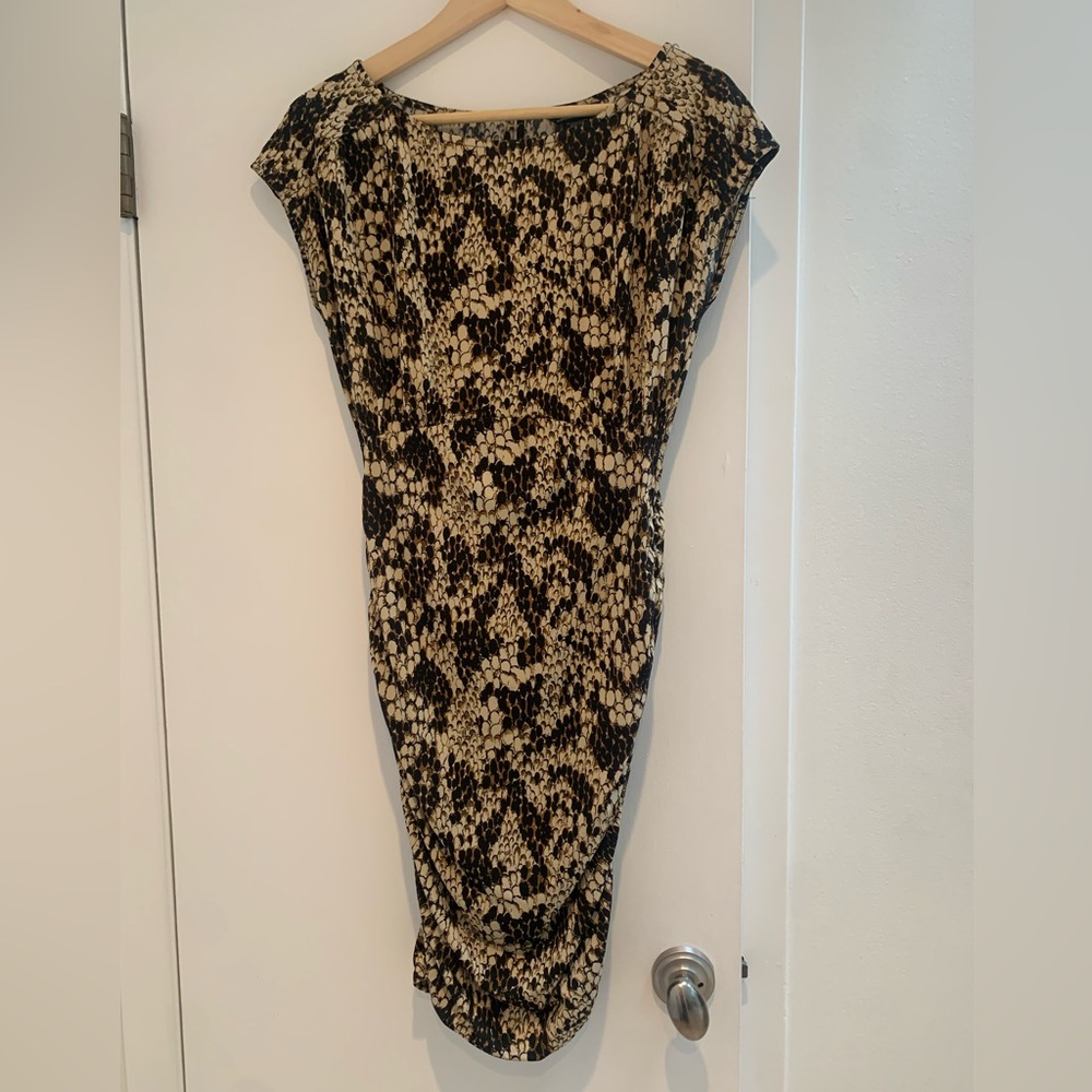 Moda International  Black and Tan Patterned Dress